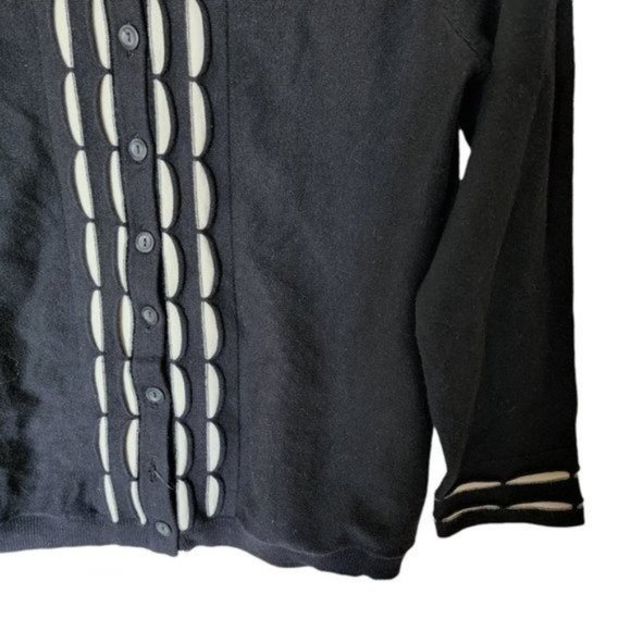 Anthropologie Sparrow Scalloped Striped Cardigan Black White S Small - Picture 7 of 11